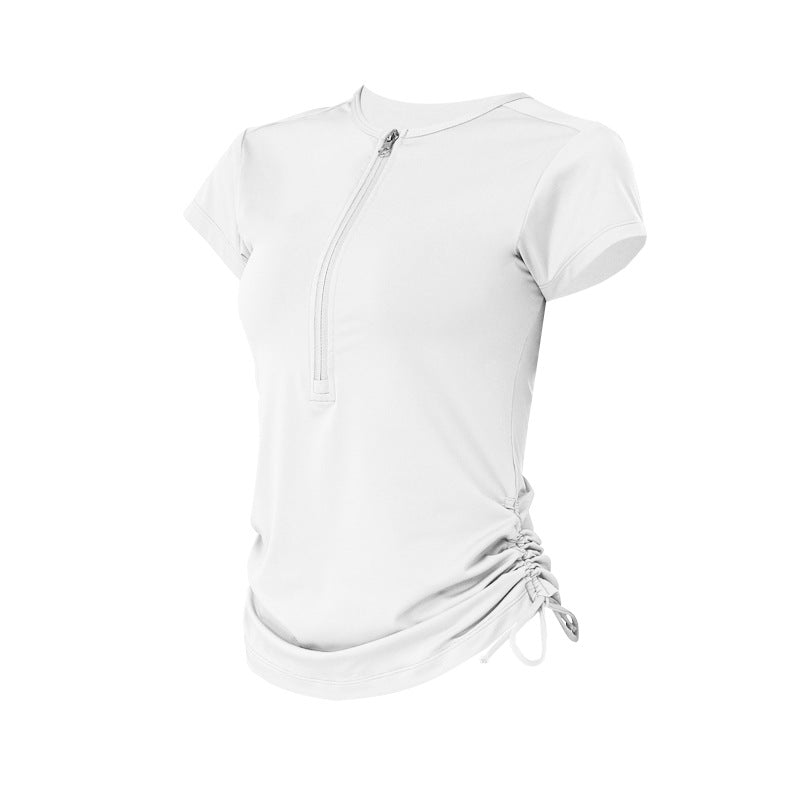 半袖 Tシャツ ヨガトップス  ラウンドネック  無地 薄手 スポーツ 通気性  個性的なデザイン♪ スリム ドロスト仕様 S~XL
