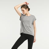 Yoga T-shirt, Yoga Top, Outerwear, Short Sleeve, Round Neck, 2 Colors, Sports, Fitness, Stomach Cover, Open Back, Upper Arm Cover, Non-Constricting, Stylish, Casual, Daily Fashion, Loose Fit, Running, Sports, Fitness, Sweat Absorbent, Quick Drying, S~XL 