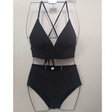 Two-piece swimsuit, string bikini, separate, large bust, with cups, back cross, open back, no wires, for hot springs, pool, simple, halter neck, plain, super big, high waist, cute, pad, M~XL