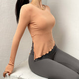 Long sleeve yoga top, solid color, fitness, running, strong elasticity, loose, slimming effect, good stretchability, exercise, S~L