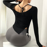 Long sleeve yoga top, solid color, fitness, running, strong elasticity, loose, slimming effect, good stretchability, exercise, S~L