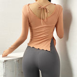 Long sleeve yoga top, solid color, fitness, running, strong elasticity, loose, slimming effect, good stretchability, exercise, S~L