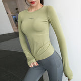 Long sleeve yoga top, round neck, strong elasticity, quick drying, sports, simple, slimming, S~L