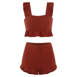 Two-piece swimsuit, bikini swimsuit, pure and sweet, feminine, padded, high waist, frills, cute, flattering, M~XL