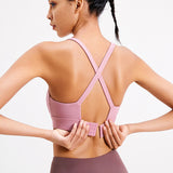 Yoga tops, bra tops, U-neck, 6 colors, breathable, with cups, buckle, no wires, back cross, open back, sweat absorbent, quick drying, super flattering, open back, slimming, beautiful, simple, sexy, very popular, Pilates, fitness, sports, running, S~XXL 