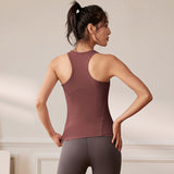 Tank top, yoga top, more than worth the price, tight, round neck, with cups, racer back, won't turn up, solid color, 5 colors available, breathable, quick drying, sports, belly cover, fitness, sweat absorbent, padded, running, handy, Pilates, S-XL