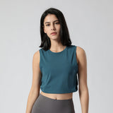 Yoga top, round neck, 4 colors to choose from, breathable, quick-drying, sweat-absorbent, belly cover, stylish, slimming, elegant, retro, cute for adults, daily, S~XL
