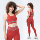 Yoga bra top, leggings, yoga set, U-neck, alphabet, 4 colors to choose from, high waist, switching, color scheme, breathability, quick drying, sweat absorption, belly cover, elastic waist, hip lift, durability, slimming, slim, sexy, fashion, S~XL