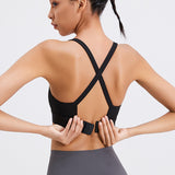 Yoga tops, bra tops, U-neck, 6 colors, breathable, with cups, buckle, no wires, back cross, open back, sweat absorbent, quick drying, super flattering, open back, slimming, beautiful, simple, sexy, very popular, Pilates, fitness, sports, running, S~XXL 