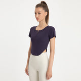 Yoga top, short sleeve, V-neck, 4 colors to choose from, breathable, sweat-absorbent, quick-drying, sports, slimming, elegant, slim, unique, easy to match, stylish, S~XL 
