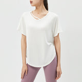 Yoga T-shirt, Yoga wear, Top, Short sleeve, Round neck, 5 colors, Side ribbon, Curved hem, Body cover, Cover up, Breathable, Quick drying, Thin, Loose fit, Sports, Fitness, Stylish, Soft, Lightweight, Running, Gym, S~XL 