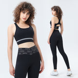 Yoga bra top, leggings, yoga set, U-neck, alphabet, 4 colors to choose from, high waist, switching, color scheme, breathability, quick drying, sweat absorption, belly cover, elastic waist, hip lift, durability, slimming, slim, sexy, fashion, S~XL