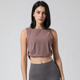Yoga top, round neck, 4 colors to choose from, breathable, quick-drying, sweat-absorbent, belly cover, stylish, slimming, elegant, retro, cute for adults, daily, S~XL