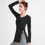Yoga wear, tops, wrap, yoga t-shirt, long, hooded, drawstring, long sleeves, side slits, won't turn up, sports, running, fitness, quick-drying, soft, slimming, large size, body coverage, shirring, 4 colors available, S-XXL 
