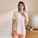 Yoga tops, simple, casual, daily, loose, round neck, short sleeves, solid color, breathable, quick drying, comfortable, smooth, sports, belly cover, fitness, lightweight, thin, ribbon, running, Pilates, back ribbon, gym, 3 colors available, S-XL 
