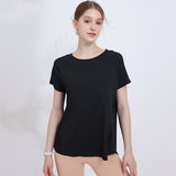 ヨガtシャツ チュール バックスリット 速乾 ゆったり 薄手 ひんやり 通気性 バックリボン ラウンドネック 無地 全4色  長め 半袖 背中が可愛い 冷感 締め付けない スポーツ フィットネス ランニング トレーニング S-L