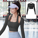 Yoga top, long sleeves, U-neck, padded, 3 colors to choose from, switching, breathable, quick-drying, sweat-absorbing, sports, slimming, slim, elegant, daily, easy to match, charming, very popular, great value, S~XXL