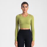 Yoga T-shirt, long sleeves, cupped, finger holes, fuller, open shoulders, no shaking, belly button exposed, cropped length, slimming, round neck, solid color, 4 colors available, sports, fitness, running, pilates, comfortable, yoga top, S-XL 