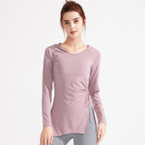 Yoga wear, tops, wrap, yoga t-shirt, long, hooded, drawstring, long sleeves, side slits, won't turn up, sports, running, fitness, quick-drying, soft, slimming, large size, body coverage, shirring, 4 colors available, S-XXL 