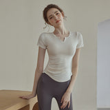 Short sleeve leggings, 2-piece set, V-neck, 6 colors to choose from, high waist, contrasting, sports, breathable, sweat absorbent, quick drying, belly cover, elastic waist, hip lift, slimming, daily fashion, high-end look, great value, S~XL 