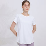 ヨガtシャツ チュール バックスリット 速乾 ゆったり 薄手 ひんやり 通気性 バックリボン ラウンドネック 無地 全4色  長め 半袖 背中が可愛い 冷感 締め付けない スポーツ フィットネス ランニング トレーニング S-L