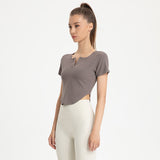 Yoga top, short sleeve, V-neck, 4 colors to choose from, breathable, sweat-absorbent, quick-drying, sports, slimming, elegant, slim, unique, easy to match, stylish, S~XL 