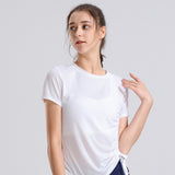 Yoga T-shirt, Yoga Top, Shirred, Round Neck, 4 Colors, Wrap-around, Long, Short Sleeve, Sweat Absorbent, Quick Drying, Loose Fit, Slimming, Breathable, Casual, Gathered, Curved Hem, Sports, Fitness, Running, S-XL