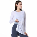 Yoga tops, long sleeves, round neck, 3 colors to choose from, breathable, quick drying, sweat absorbent, belly cover, fitness, sports, simple, casual, unique, loose, roomy, cheap, S~XL 