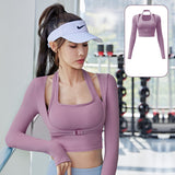 Yoga top, long sleeves, U-neck, padded, 3 colors to choose from, switching, breathable, quick-drying, sweat-absorbing, sports, slimming, slim, elegant, daily, easy to match, charming, very popular, great value, S~XXL