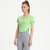 Yoga top, short sleeve, V-neck, 4 colors to choose from, breathable, sweat-absorbent, quick-drying, sports, slimming, elegant, slim, unique, easy to match, stylish, S~XL 