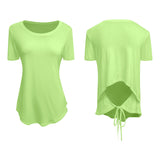 Yoga tops, simple, casual, daily, loose, round neck, short sleeves, solid color, breathable, quick drying, comfortable, smooth, sports, belly cover, fitness, lightweight, thin, ribbon, running, Pilates, back ribbon, gym, 3 colors available, S-XL 