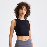 Yoga Tank Top with Cups, No Shaking, Belly-Baring, Stretchable, Sweat-Absorbent, Quick-Drying, Breathable, Round Neck, Solid Color, 4 Colors, Cropped Length, Stays in Place, Tight Neck, Sports, Fitness, Pilates, Running, Outlet, S-XL 