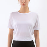 Tシャツ 半袖 ヨガトップス  ラウンドネック 無地 背中開き  今季トレンド  かわいい おしゃれ S~XL