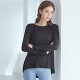 Yoga top, long sleeves, round neck, 4 colors to choose from, belly cover, sweat absorbent, quick drying, breathable, casual, sweet, elegant, daily, stylish, S~L