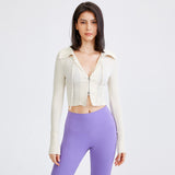 Yoga top, long sleeves, turn-down collar, 4 colors to choose from, high waist, stylish, fashionable, cute for adults, very popular, luxurious, slimming, breathable, zipper, S~L 