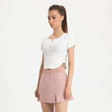 Yoga top, short sleeve, V-neck, 4 colors to choose from, breathable, sweat-absorbent, quick-drying, sports, slimming, elegant, slim, unique, easy to match, stylish, S~XL 