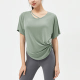 Yoga T-shirt, Yoga wear, Top, Short sleeve, Round neck, 5 colors, Side ribbon, Curved hem, Body cover, Cover up, Breathable, Quick drying, Thin, Loose fit, Sports, Fitness, Stylish, Soft, Lightweight, Running, Gym, S~XL 