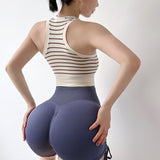Yoga tops, bra tops, U-neck, striped pattern, 3 colors to choose from, color scheme, high waist, breathable, sweat absorbent, quick drying, thin, sports, fitness, padded, super boosting, pretty, slim, cute, daily, stylish, cheap, S~L 