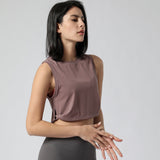 Yoga top, round neck, 4 colors to choose from, breathable, quick-drying, sweat-absorbent, belly cover, stylish, slimming, elegant, retro, cute for adults, daily, S~XL