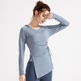Yoga wear, tops, wrap, yoga t-shirt, long, hooded, drawstring, long sleeves, side slits, won't turn up, sports, running, fitness, quick-drying, soft, slimming, large size, body coverage, shirring, 4 colors available, S-XXL 