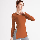 Yoga wear, tops, wrap, yoga t-shirt, long, hooded, drawstring, long sleeves, side slits, won't turn up, sports, running, fitness, quick-drying, soft, slimming, large size, body coverage, shirring, 4 colors available, S-XXL 