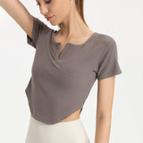 Yoga top, short sleeve, V-neck, 4 colors to choose from, breathable, sweat-absorbent, quick-drying, sports, slimming, elegant, slim, unique, easy to match, stylish, S~XL 