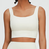 Bra top with cups, U-back, push-up, no wires, yoga wear, top, wide shoulder straps, stays in place, stretchy, stylish, sweat-wicking, quick-drying, cute, soft, square neck, plain, ribbed, 4 colors available, sports, fitness, gym, Pilates, running, S-XL 