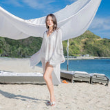 Swimsuit tunic, haori, beachwear, casual, chiffon, UV protection, sheer, white, plain, cool, unique, sexy, F