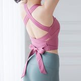 Bra top, yoga top, with cups, back ribbon, 6 colors, super flattering, beautiful back, open back, breathable, sweat-wicking, quick-drying, sports, fitness, stylish design, slimming, cute, easy to match, sexy, S~XL